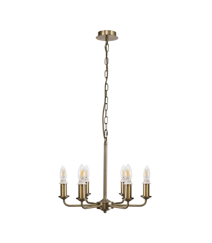 Banyan 44cm 6 Light Multi Arm Pendant/Semi Flush Without Shade 1.5m Chain E14 Antique Brass-5