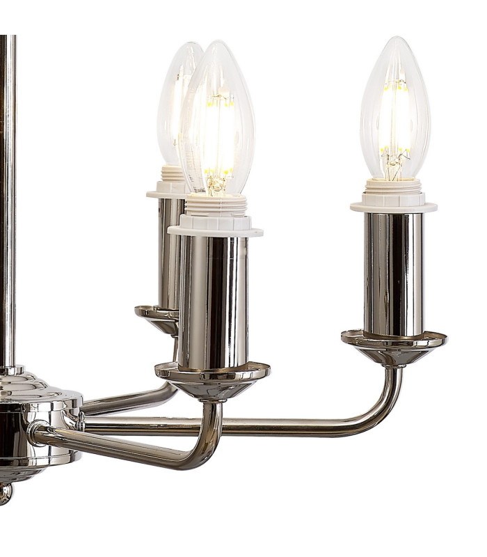 Banyan 44cm 6 Light Multi Arm Pendant/Semi Flush Without Shade 1.5m Chain E14 Polished Nickel-9