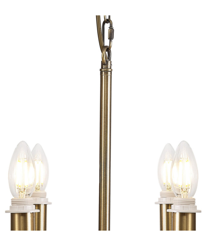 Banyan 44cm 6 Light Multi Arm Pendant/Semi Flush Without Shade 1.5m Chain E14 Antique Brass-7