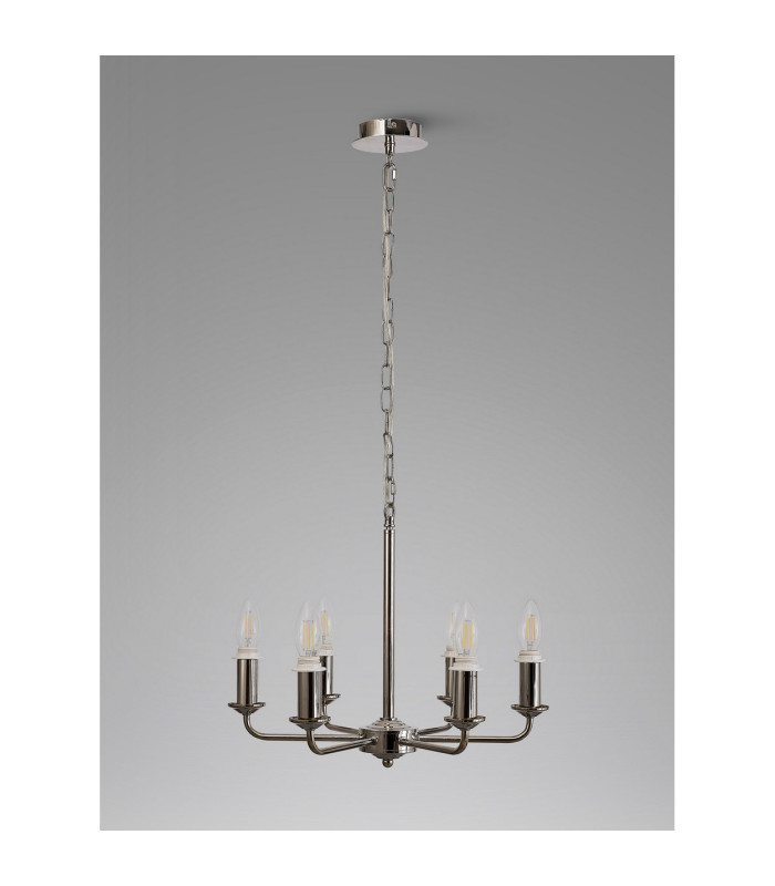 Banyan 44cm 6 Light Multi Arm Pendant/Semi Flush Without Shade 1.5m Chain E14 Polished Nickel-10
