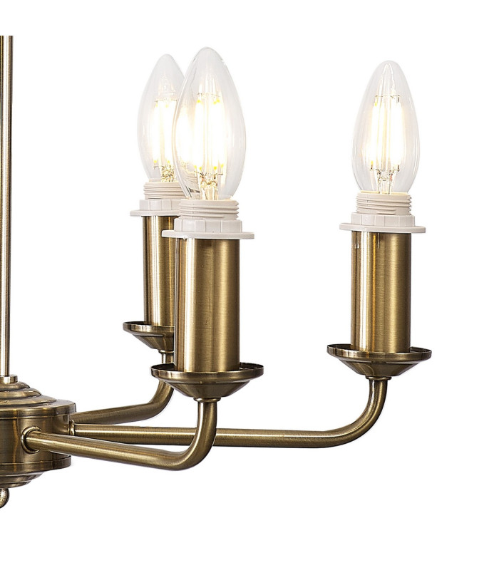 Banyan 44cm 6 Light Multi Arm Pendant/Semi Flush Without Shade 1.5m Chain E14 Antique Brass-9