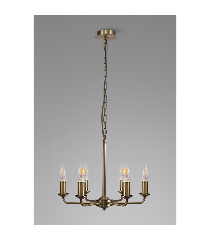 Banyan 44cm 6 Light Multi Arm Pendant/Semi Flush Without Shade 1.5m Chain E14 Antique Brass-10