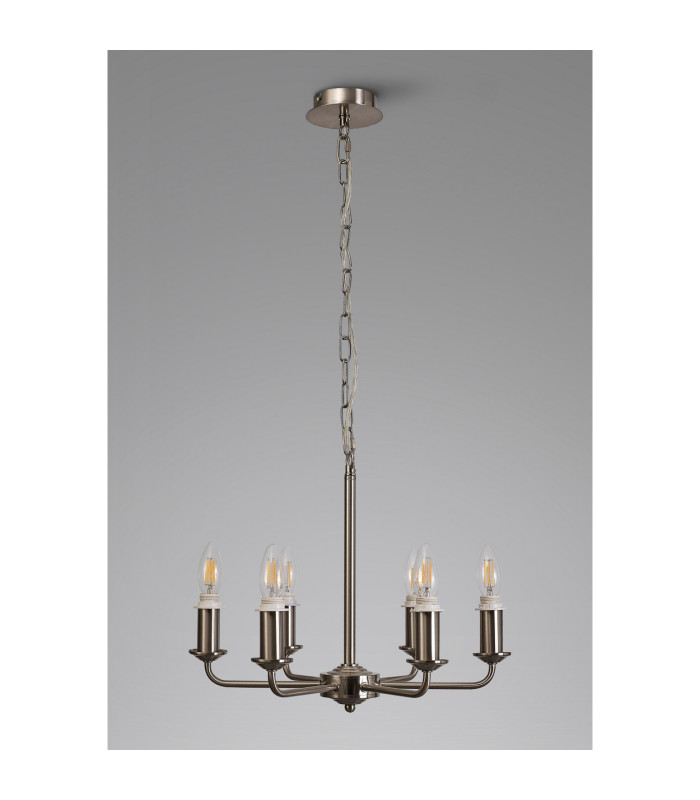 Banyan 44cm 6 Light Multi Arm Pendant/Semi Flush Without Shade 1.5m Chain E14 Satin Nickel-10