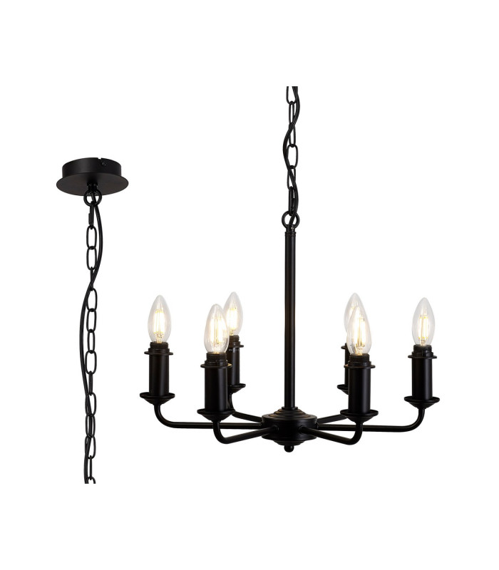Banyan 44cm 6 Light Multi Arm Pendant/Semi Flush Without Shade 1.5m Chain E14 Matt Black-1