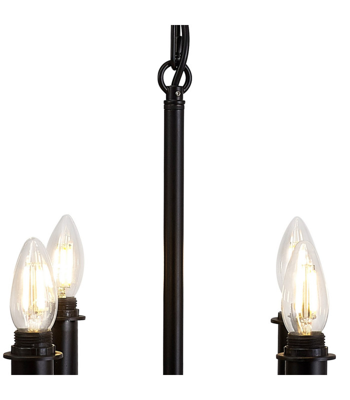 Banyan 44cm 6 Light Multi Arm Pendant/Semi Flush Without Shade 1.5m Chain E14 Matt Black-7