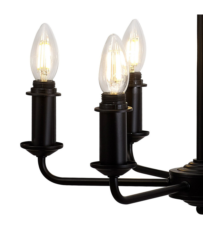 Banyan 44cm 6 Light Multi Arm Pendant/Semi Flush Without Shade 1.5m Chain E14 Matt Black-8