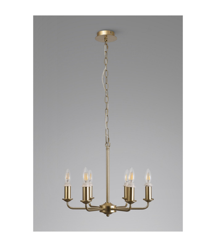 Banyan 44cm 6 Light Multi Arm Pendant/Semi Flush Without Shade 1.5m Chain E14 Champagne Gold-11