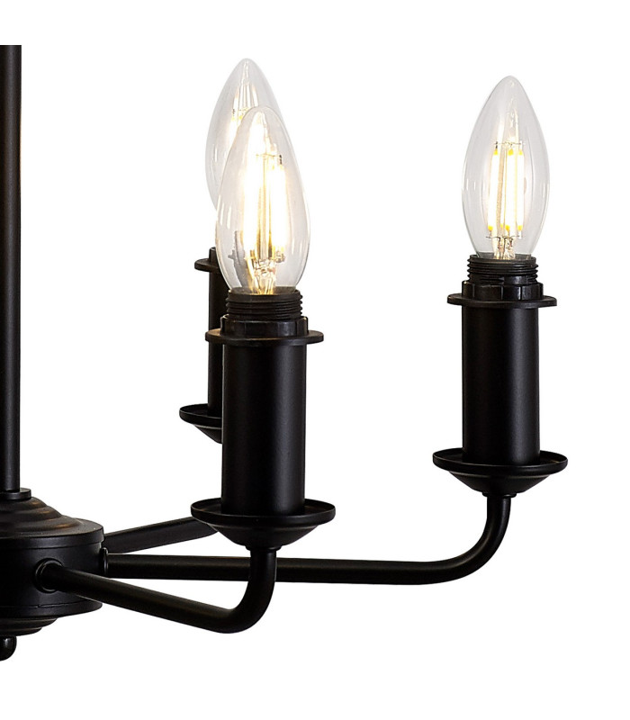 Banyan 44cm 6 Light Multi Arm Pendant/Semi Flush Without Shade 1.5m Chain E14 Matt Black-9