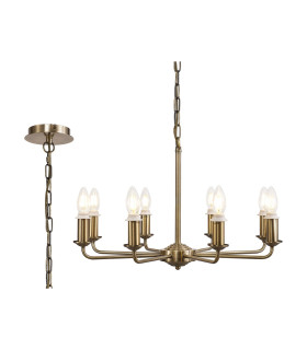 Banyan 59cm 8 Light Multi Arm Pendant/Semi Flush Without Shade 1.5m Chain E14 Antique Brass-1