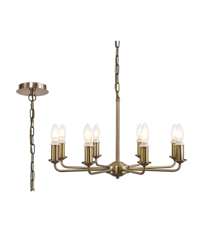 Banyan 59cm 8 Light Multi Arm Pendant/Semi Flush Without Shade 1.5m Chain E14 Antique Brass-1