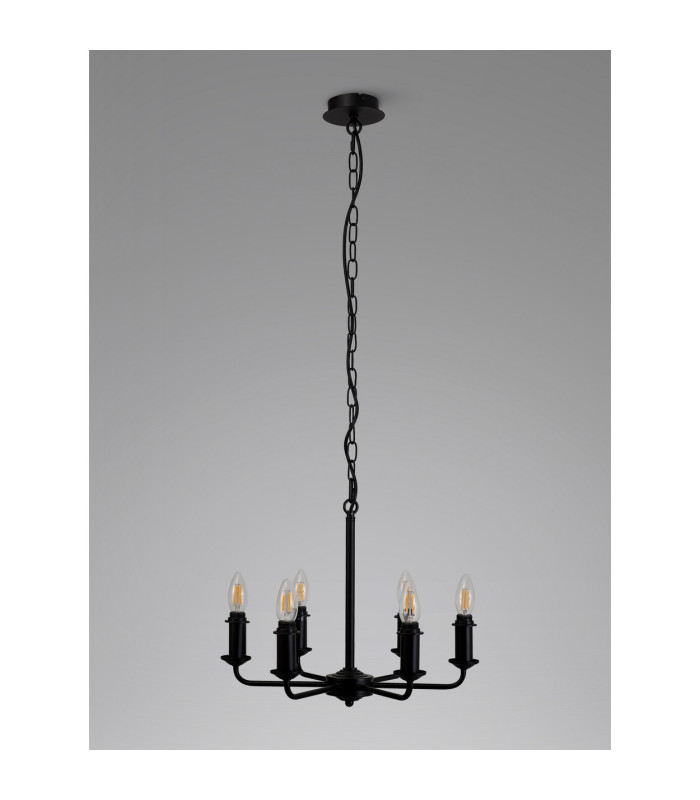 Banyan 44cm 6 Light Multi Arm Pendant/Semi Flush Without Shade 1.5m Chain E14 Matt Black-10