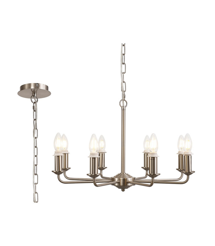 Banyan 59cm 8 Light Multi Arm Pendant/Semi Flush Without Shade 1.5m Chain E14 Satin Nickel-1