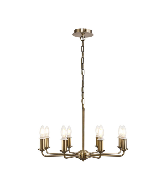 Banyan 59cm 8 Light Multi Arm Pendant/Semi Flush Without Shade 1.5m Chain E14 Antique Brass-4