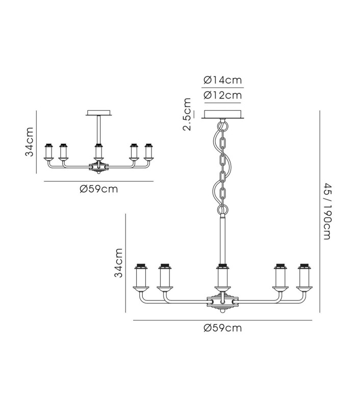 Banyan 59cm 8 Light Multi Arm Pendant/Semi Flush Without Shade 1.5m Chain E14 Champagne Gold-3