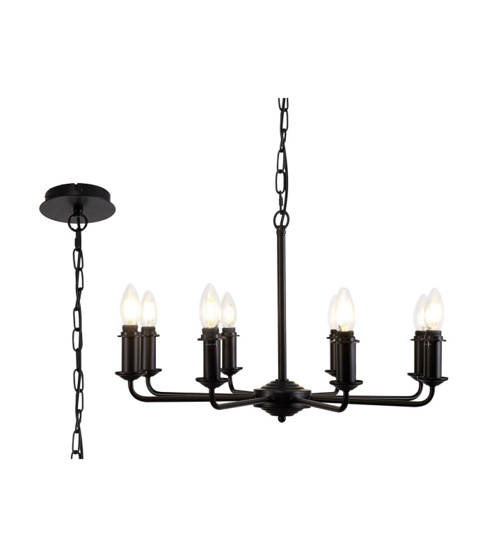 Banyan 70cm 8 Light Multi Arm Pendant/Semi Flush Without Shade 1.5m Chain E14 Matt Black-1