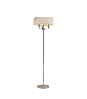 Banyan 3 Light Switched Floor Lamp With 45cm x 15cm Faux Silk Fabric Shade Polished Nickel/White-1