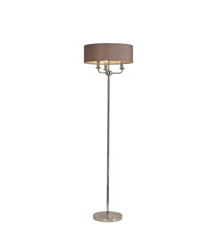 Banyan 3 Light Switched Floor Lamp With 45cm x 15cm Faux Silk Shade Polished Nickel/Grey-1
