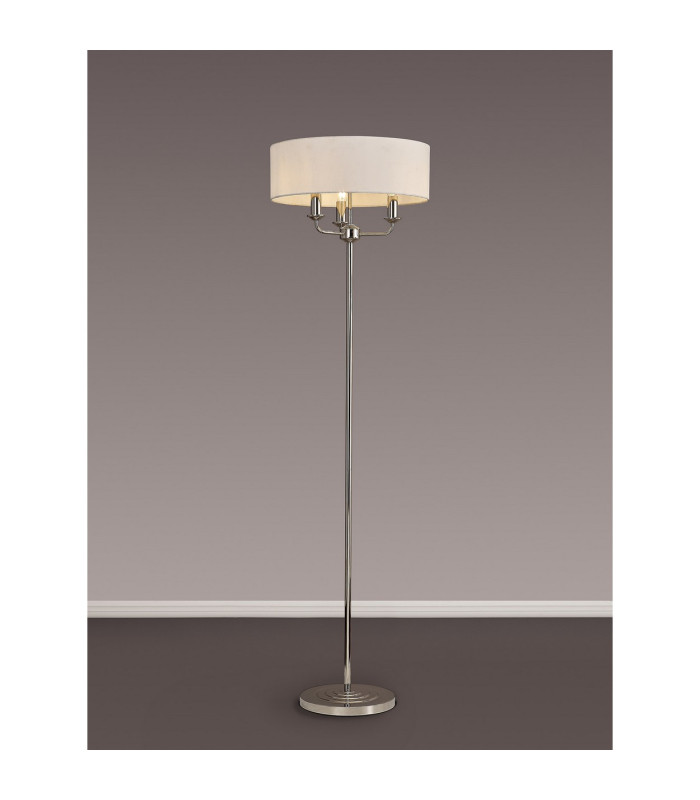 Banyan 3 Light Switched Floor Lamp With 45cm x 15cm Faux Silk Fabric Shade Polished Nickel/White-2
