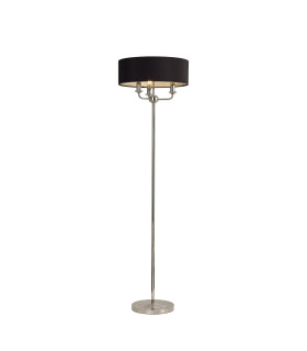 Banyan 3 Light Switched Floor Lamp With 45cm x 15cm Faux Silk Shade Polished Nickel/Black-1