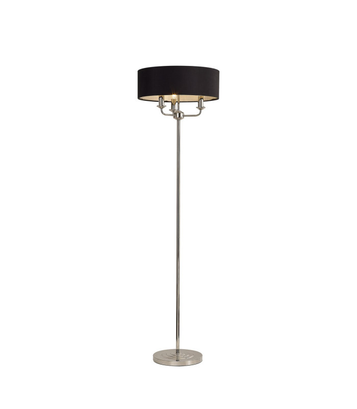 Banyan 3 Light Switched Floor Lamp With 45cm x 15cm Faux Silk Shade Polished Nickel/Black-1