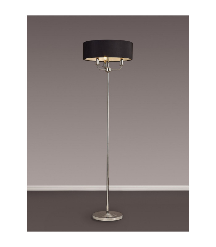 Banyan 3 Light Switched Floor Lamp With 45cm x 15cm Faux Silk Shade Polished Nickel/Black-2