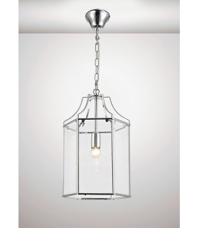 Hexagonal Ceiling Pendant Lantern E27 Polished Chrome, Clear Glass - 2