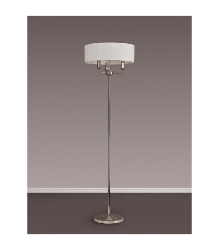 Banyan 3 Light Switched Floor Lamp With 45cm x 15cm Faux Silk Fabric Shade Polished Nickel/White-11