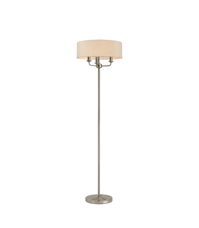 Banyan 3 Light Switched Floor Lamp With 45cm x 15cm Faux Silk Shade Polished Nickel/Ivory Pearl-1