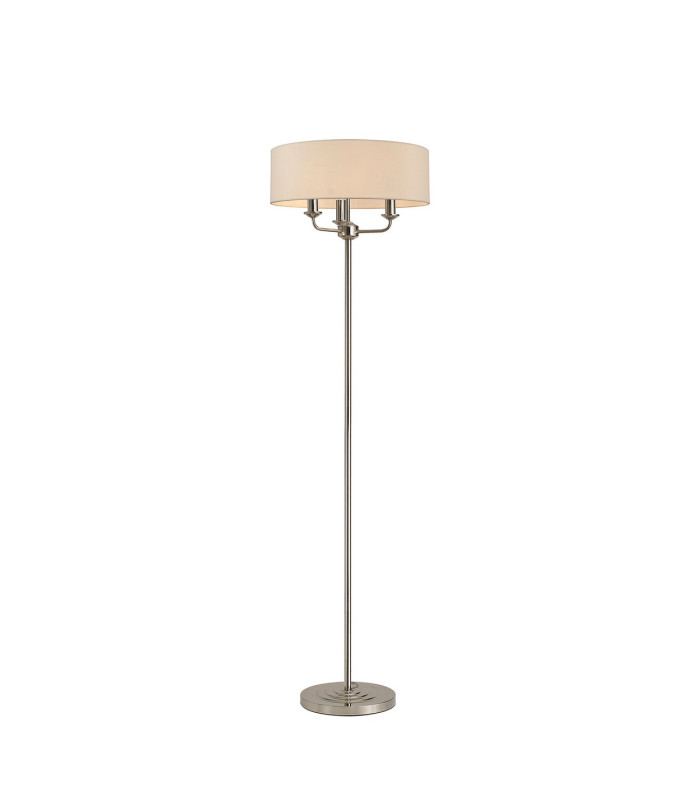 Banyan 3 Light Switched Floor Lamp With 45cm x 15cm Dual Faux Silk Shade Nude Beige/Moonlight Polished Nickel-1