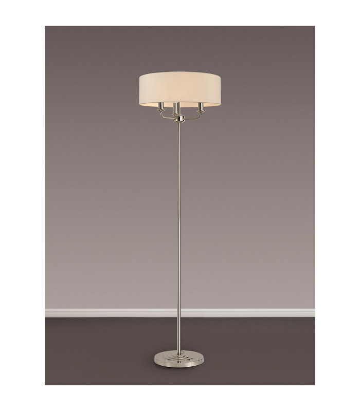 Banyan 3 Light Switched Floor Lamp With 45cm x 15cm Faux Silk Shade Polished Nickel/Ivory Pearl-2