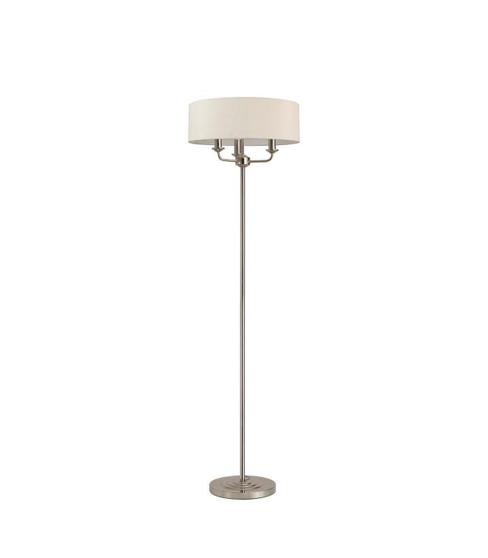 Banyan 3 Light Switched Floor Lamp With 45cm x 15cm Faux Silk Shade Polished Nickel/Ivory Pearl-4