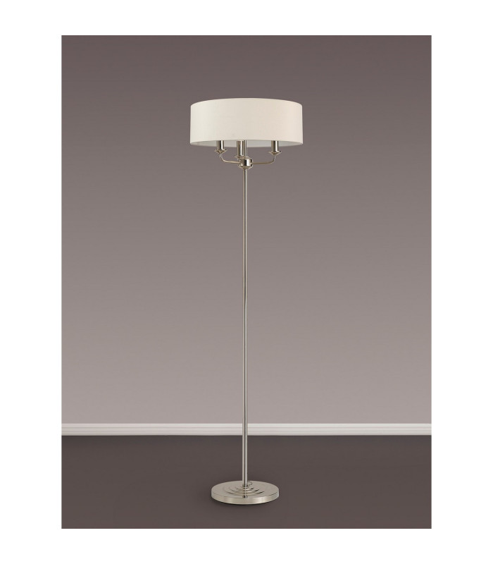 Banyan 3 Light Switched Floor Lamp With 45cm x 15cm Faux Silk Shade Polished Nickel/Ivory Pearl-11
