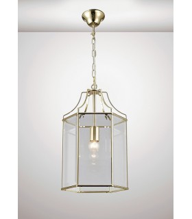 Hexagonal Ceiling Pendant Lantern E27 French Gold, Clear Glass - 2
