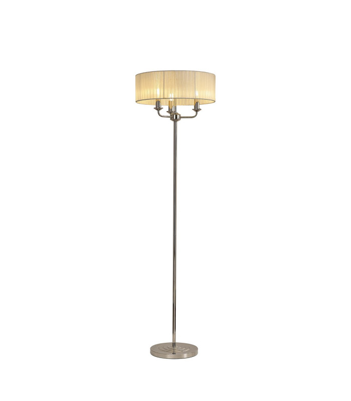 Banyan 3 Light Switched Floor Lamp With 45cm x 15cm Cream Organza Shade Polished Nickel/Cream-1
