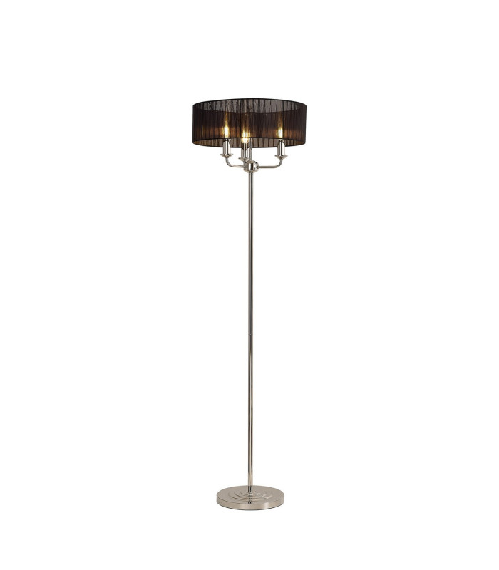 Banyan 3 Light Switched Floor Lamp With 45cm x 15cm Black Organza Shade Polished Nickel/Black-1