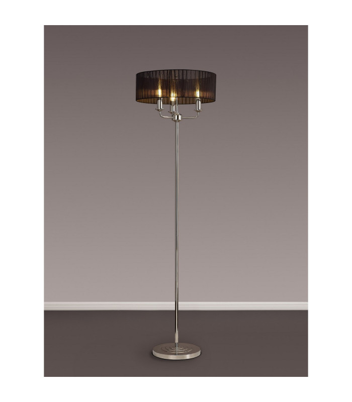 Banyan 3 Light Switched Floor Lamp With 45cm x 15cm Black Organza Shade Polished Nickel/Black-2