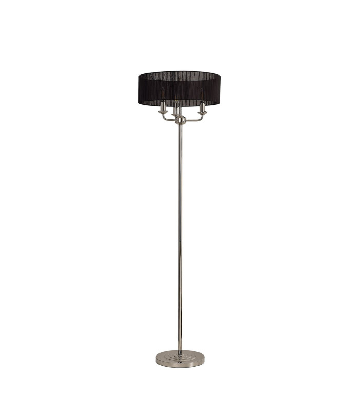 Banyan 3 Light Switched Floor Lamp With 45cm x 15cm Black Organza Shade Polished Nickel/Black-4