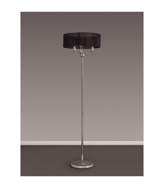 Banyan 3 Light Switched Floor Lamp With 45cm x 15cm Black Organza Shade Polished Nickel/Black-11