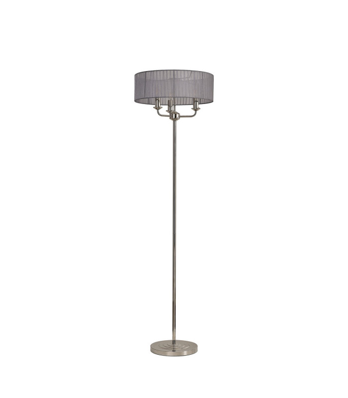 Banyan 3 Light Switched Floor Lamp With 45cm x 15cm Grey Organza Shade Polished Nickel/Grey-4