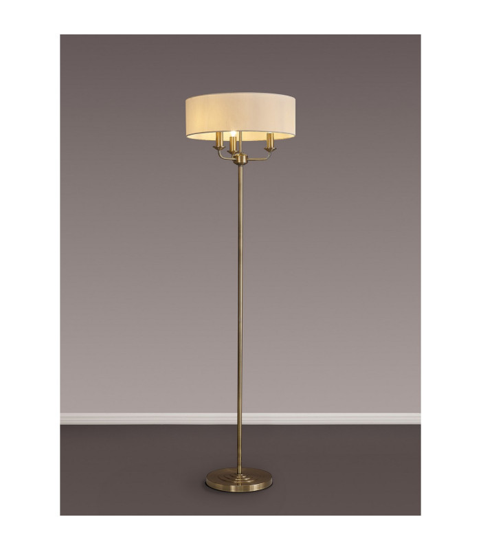 Banyan 3 Light Switched Floor Lamp With 45cm x 15cm Faux Silk Shade Antique Brass/White-2