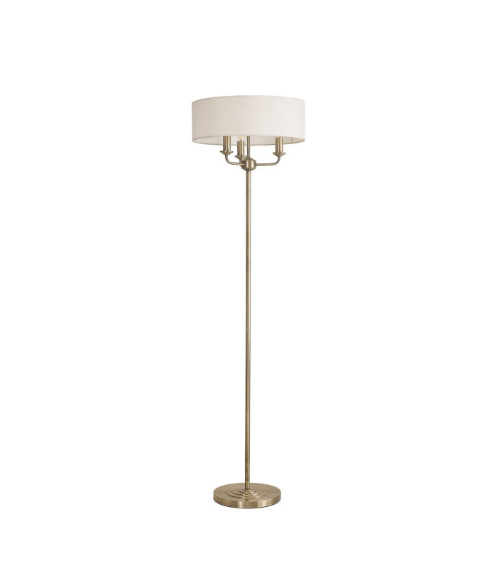 Banyan 3 Light Switched Floor Lamp With 45cm x 15cm Faux Silk Shade Antique Brass/White-4