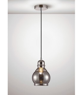 Small Dome Ceiling Pendant E27 Polished Chrome, Smoke Glass - 2
