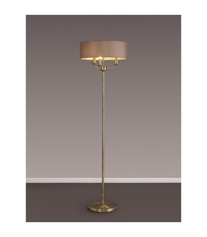 Banyan 3 Light Switched Floor Lamp With 45cm x 15cm Faux Silk Shade Antique Brass/Grey-2