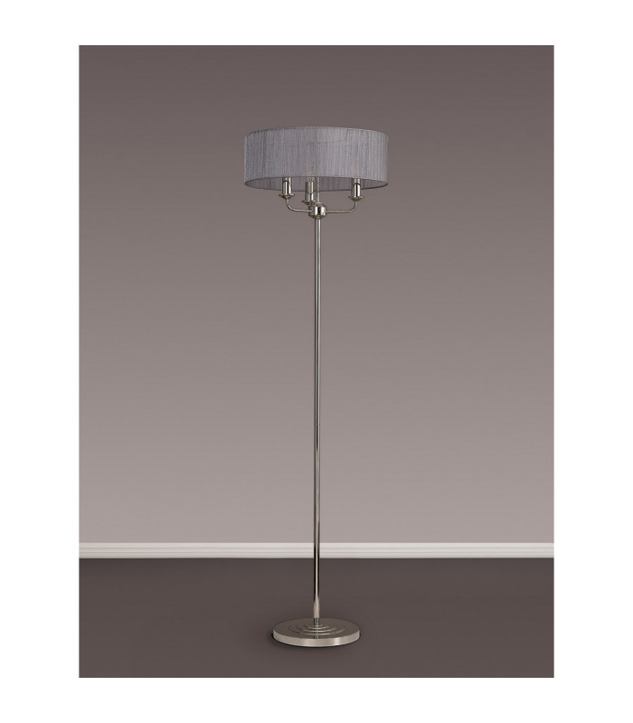 Banyan 3 Light Switched Floor Lamp With 45cm x 15cm Grey Organza Shade Polished Nickel/Grey-11