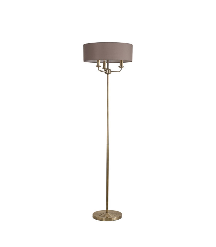 Banyan 3 Light Switched Floor Lamp With 45cm x 15cm Faux Silk Shade Antique Brass/Grey-4