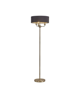 Banyan 3 Light Switched Floor Lamp With 45cm x 15cm Faux Silk Shade Antique Brass/Black-1