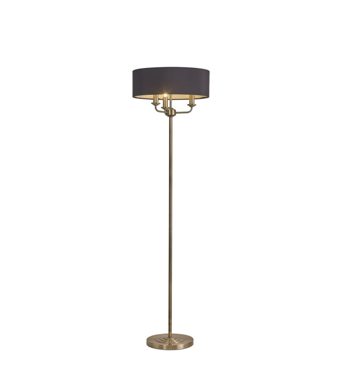 Banyan 3 Light Switched Floor Lamp With 45cm x 15cm Faux Silk Shade Antique Brass/Black-1