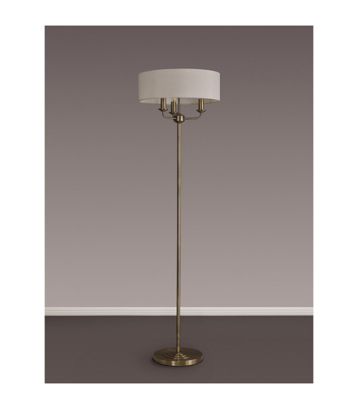 Banyan 3 Light Switched Floor Lamp With 45cm x 15cm Faux Silk Shade Antique Brass/White-11