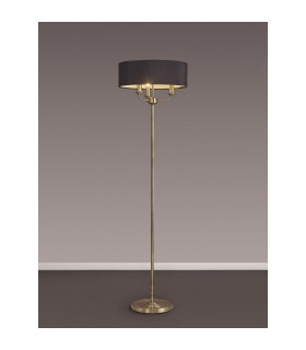 Banyan 3 Light Switched Floor Lamp With 45cm x 15cm Faux Silk Shade Antique Brass/Black-2