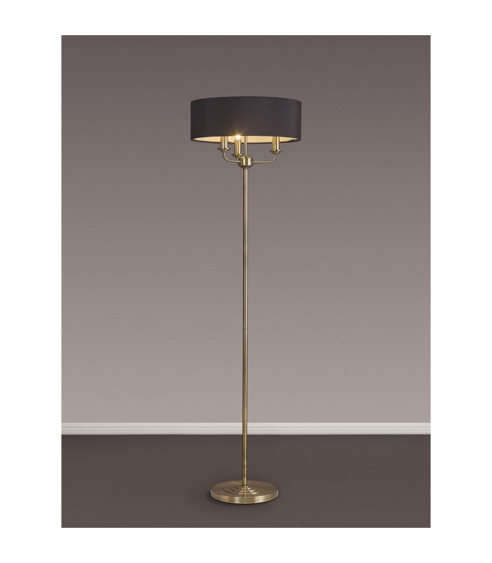 Banyan 3 Light Switched Floor Lamp With 45cm x 15cm Faux Silk Shade Antique Brass/Black-2